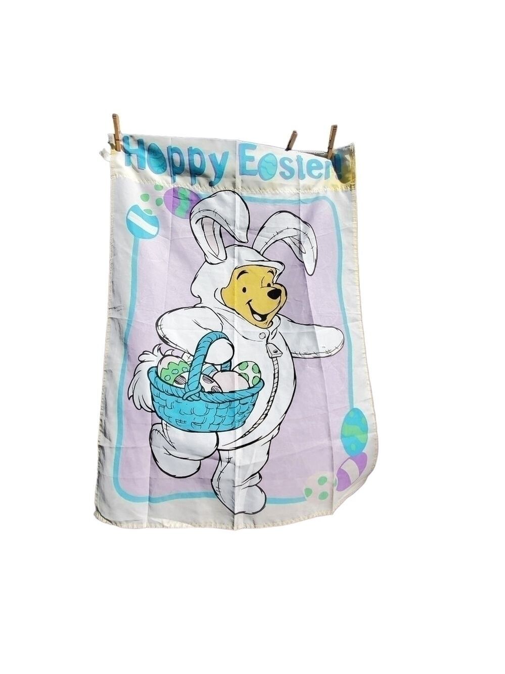 Vtg Disney Winnie the Pooh Hoppy Easter Large yard Flag